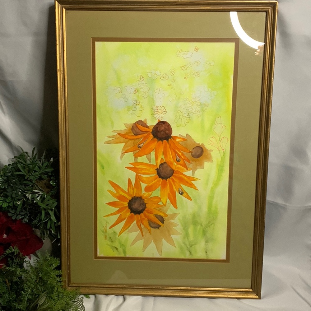 Original signed watercolor “Daisies” framed art work